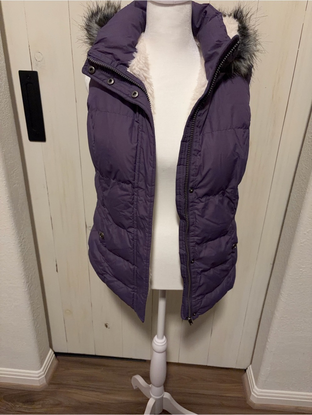 GreenTea Purple Quilted Puffer Vest with Faux-Fur Trim